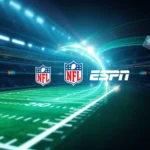NFL- und ESPN-Logos über einem Fußballfeld.